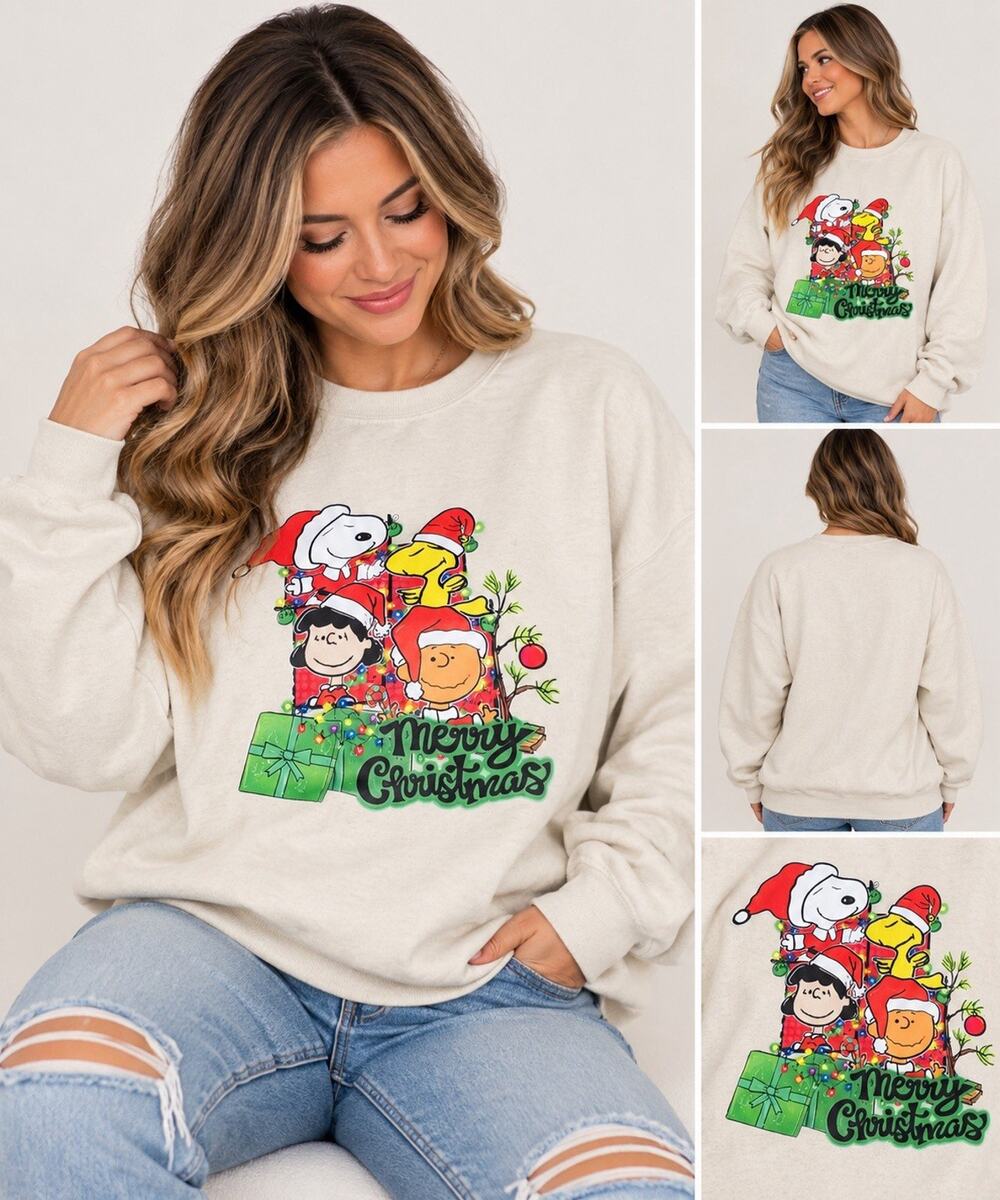 Snoopy Peanuts Christmas Sweatshirt Women’s Large Holiday Graphic Crewneck Hanes